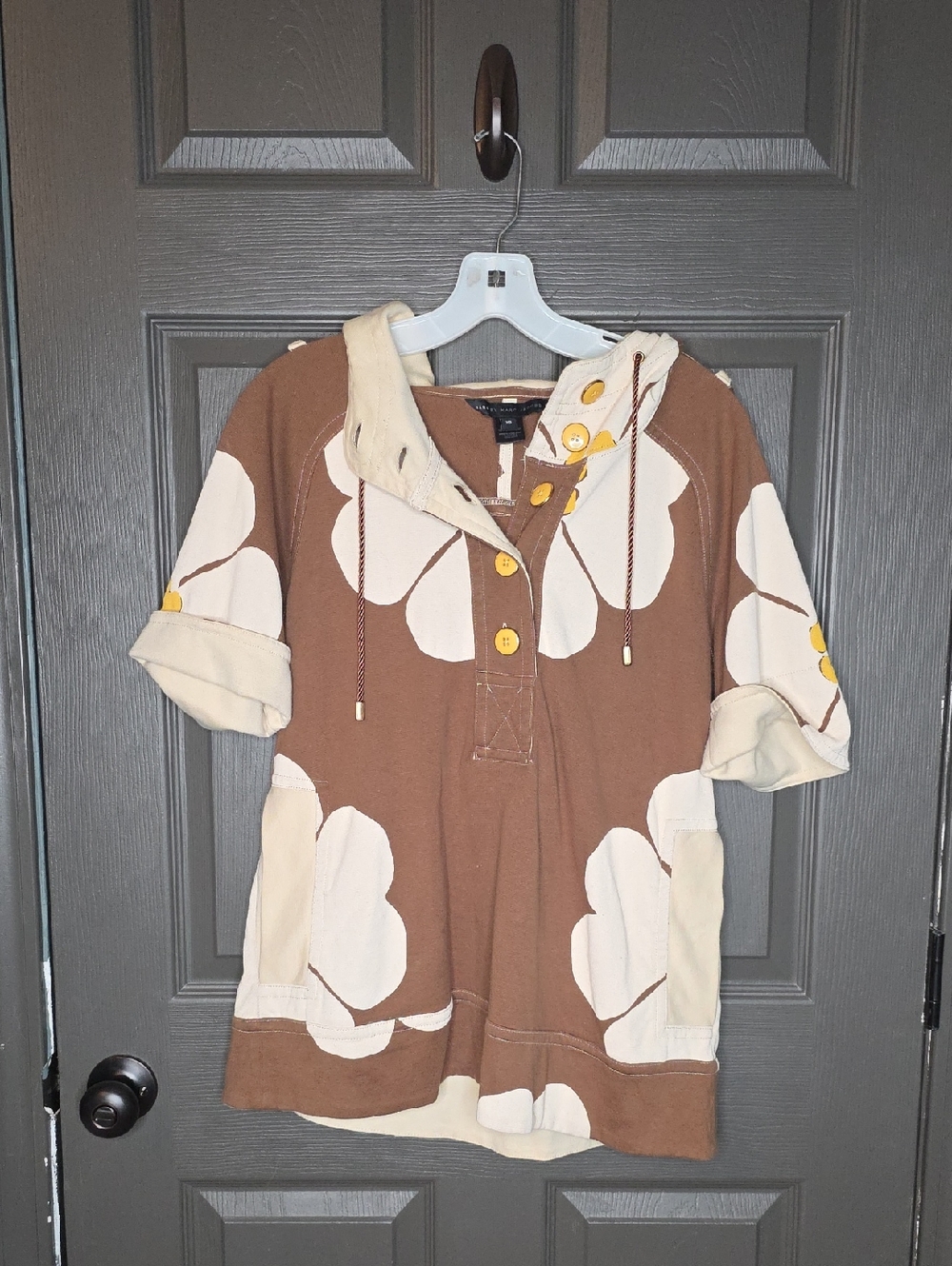 Marc By Marc Jacobs Brown and Cream Floral Hooded Pullover 100% Cotton Xs
